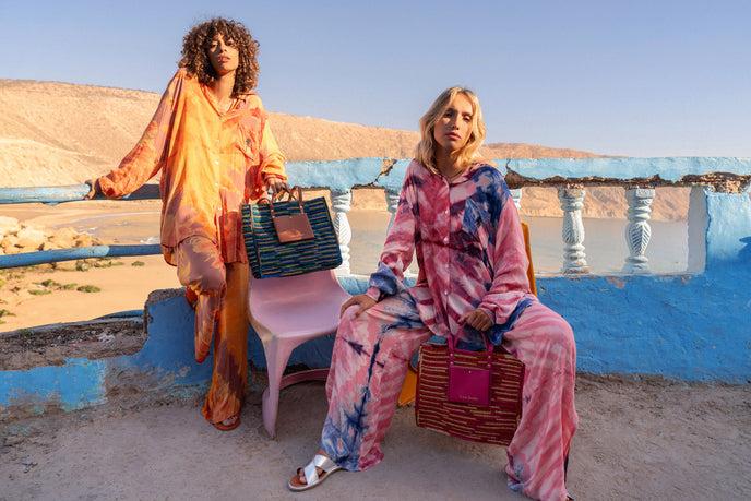 Craie Cabas Raphia Pacifique Bleu