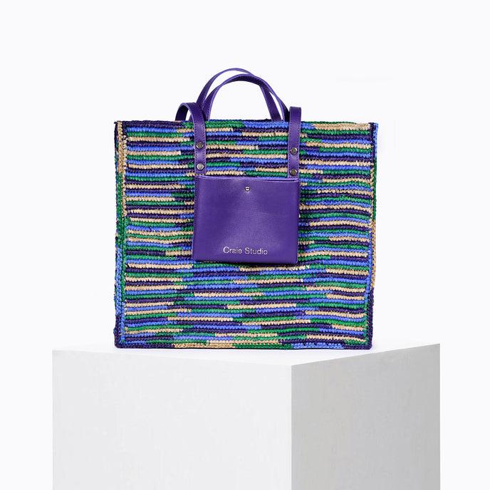 craie Cabas Raphia Pacifique Bleu