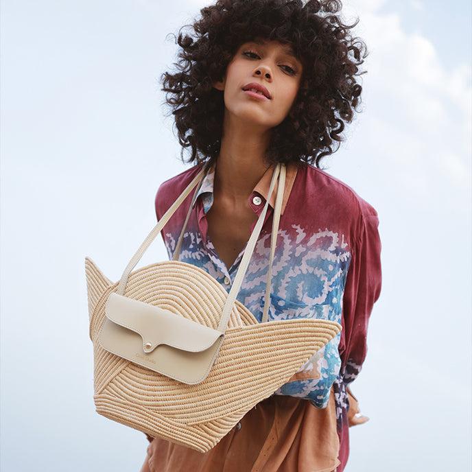 Craie Panier Pétale Raphia Crème