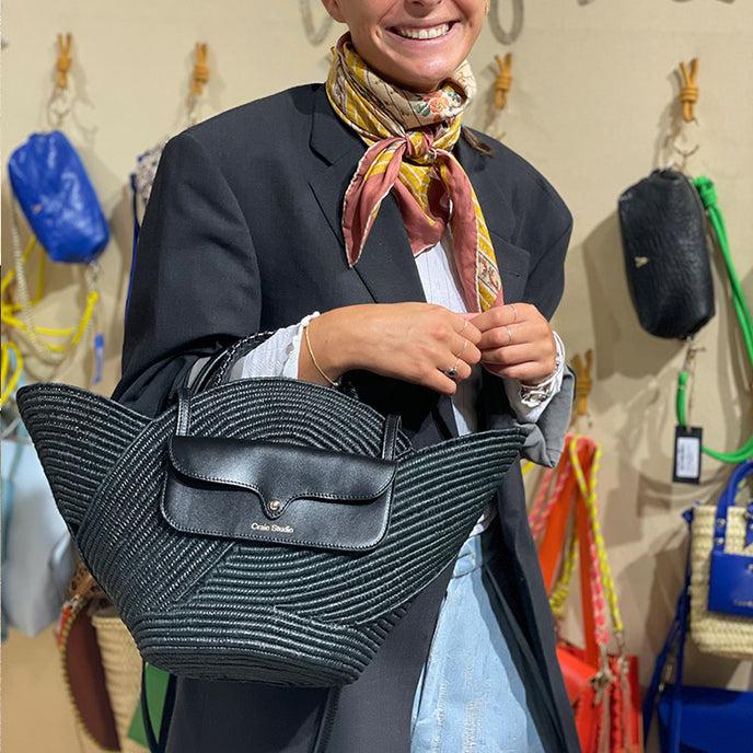 Craie Panier Pétale Raphia Noir