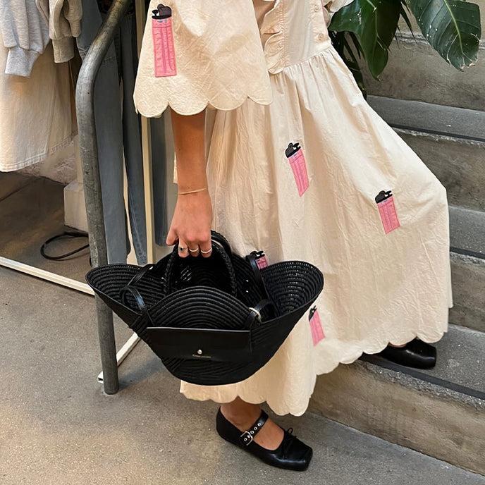 Craie Panier Pétale Raphia Noir