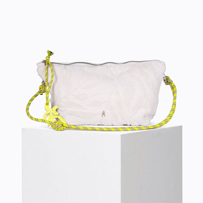 craie Pochette Maxi Sable éponge Feuilles Ecru