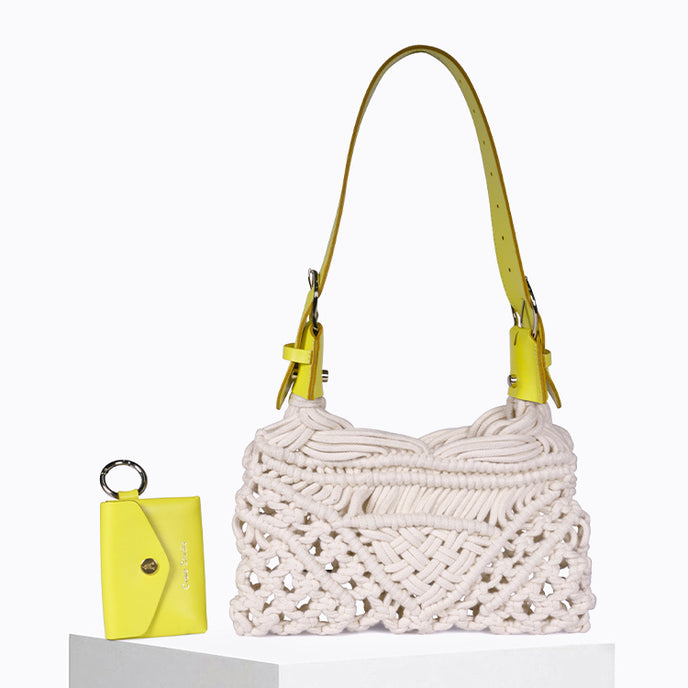 Craie Sac Cream Macramé Jaune & Naturel