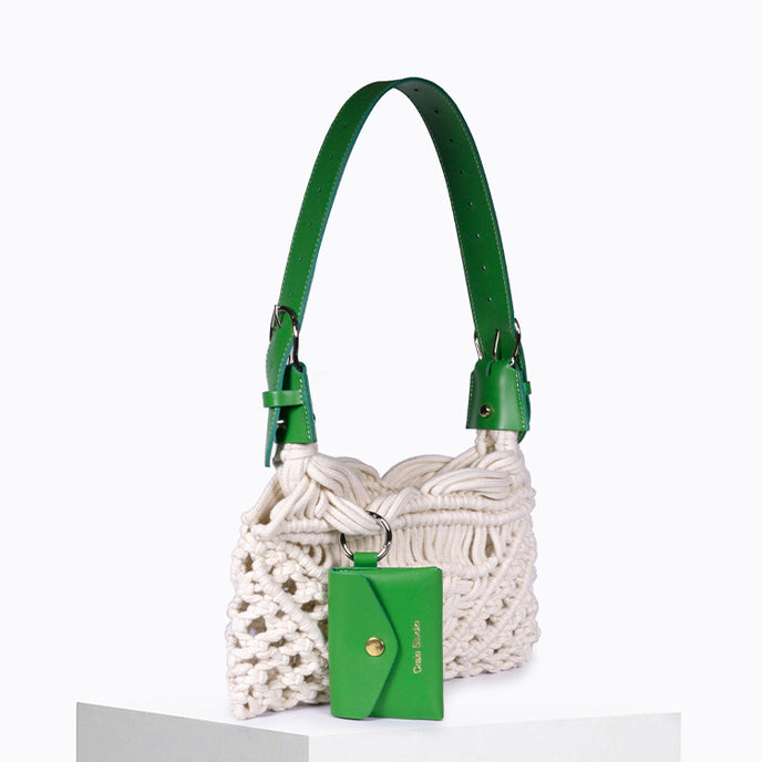 Craie Sac Cream Macramé Vert & Naturel