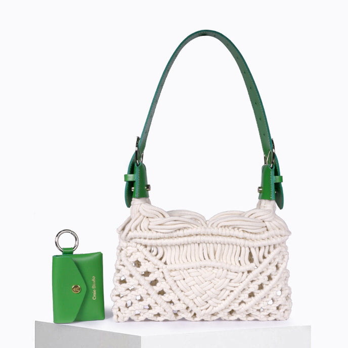 Craie Sac Cream Macramé Vert & Naturel