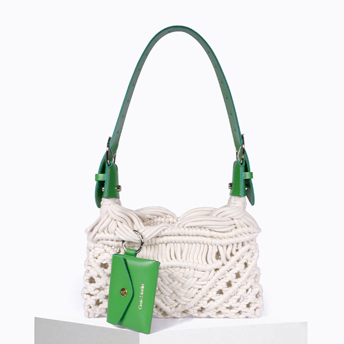 craie Sac Cream macramé Vert & Naturel