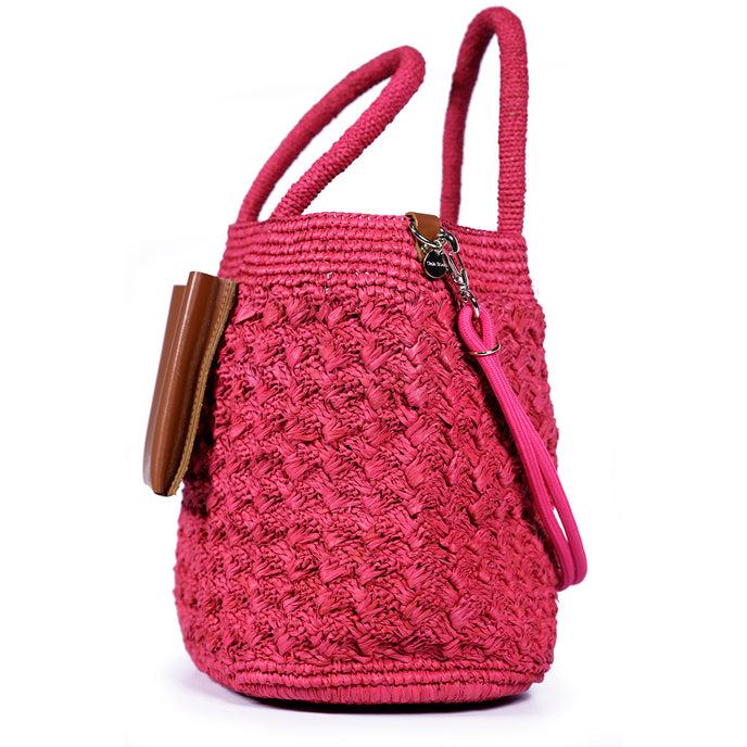 Craie Sac Polochon Raphia Fushia
