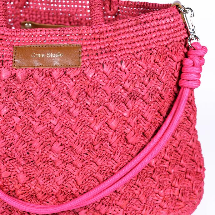 Craie Sac Polochon Raphia Fushia