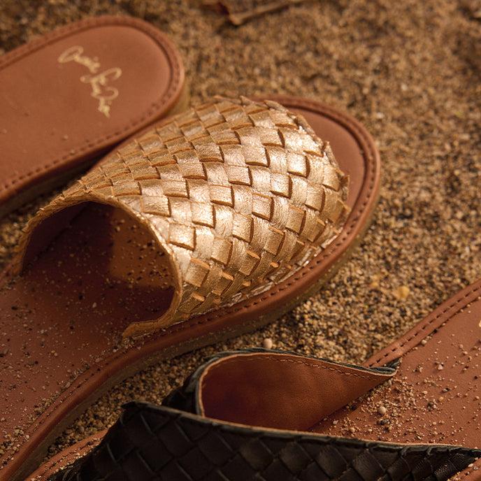 Craie Sandales Clic Tressé Or