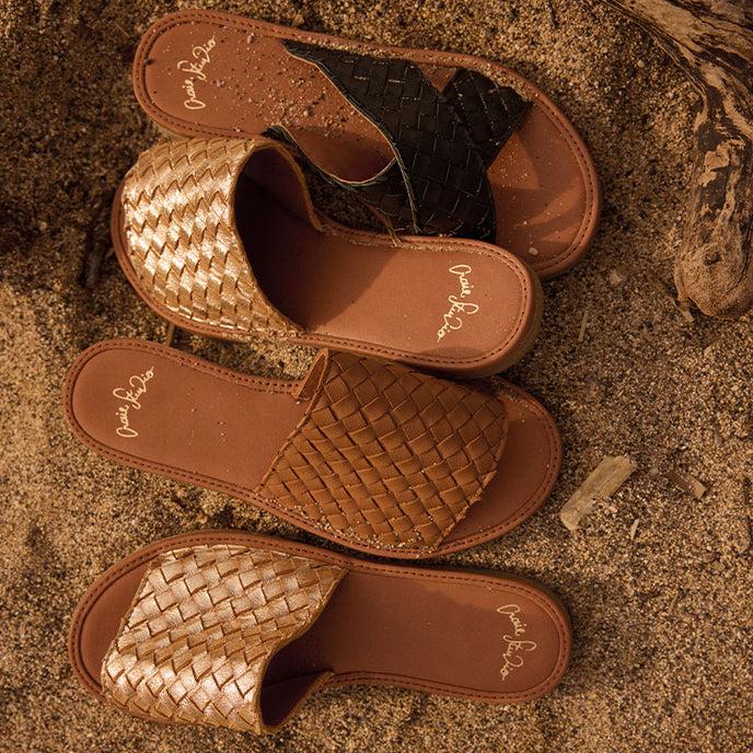 Craie Sandales Clic Tressé Or