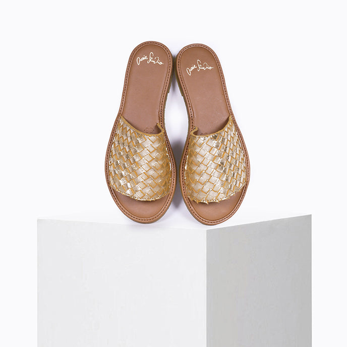 craie Sandales Clic Tressé Or