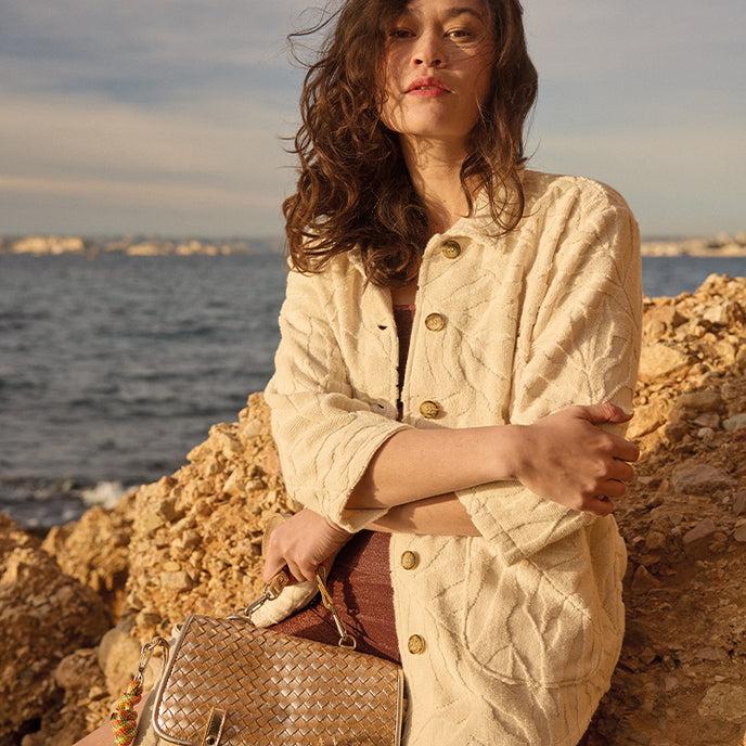 Craie Veste Guada éponge Feuilles Ecru