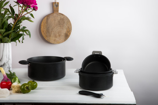 Cristel Série De 3 Casseroles Cookway + 1 Poignée Amovible Noir Cookway®