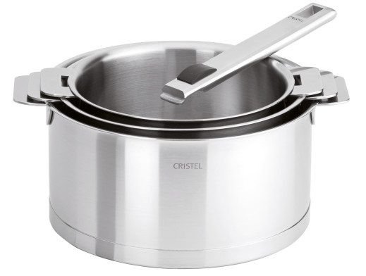 Cristel Série De Trois Casseroles Strate + Poignée Amovible Strate Inox Strate