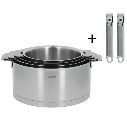 Cristel Set De 4 Casseroles Inox + 2 Poignées Amovibles Zénith Inox Strate