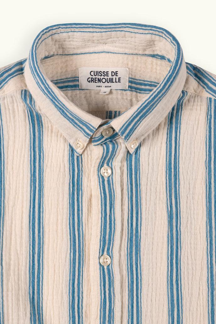 Cuisse De Grenouille CHEMISE BUTTON DOWN EN GAZE DE COTON BLANC BLEU