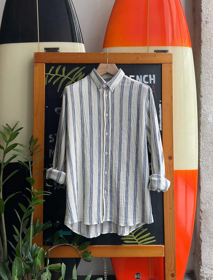 cuisse de grenouille CHEMISE BUTTON DOWN EN GAZE DE COTON BLANC BLEU