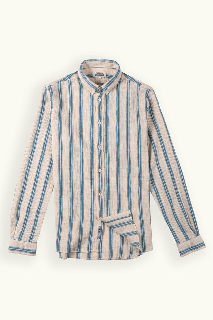 cuisse de grenouille CHEMISE BUTTON DOWN EN GAZE DE COTON BLANC BLEU