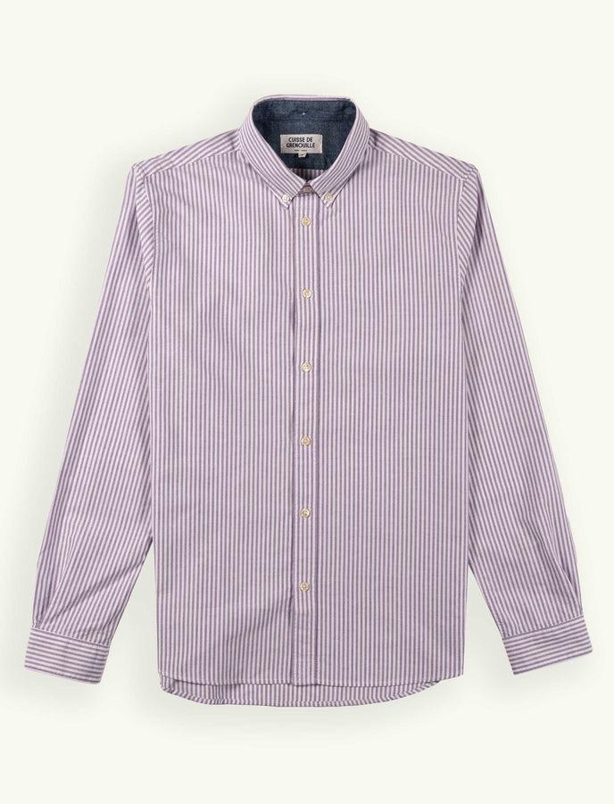 Cuisse De Grenouille CHEMISE COL BOUTONNÉ RAYÉE BLANC ET VIOLET - COL/POIGNET CHAMBRAY