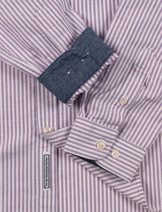 Cuisse De Grenouille CHEMISE COL BOUTONNÉ RAYÉE BLANC ET VIOLET - COL/POIGNET CHAMBRAY