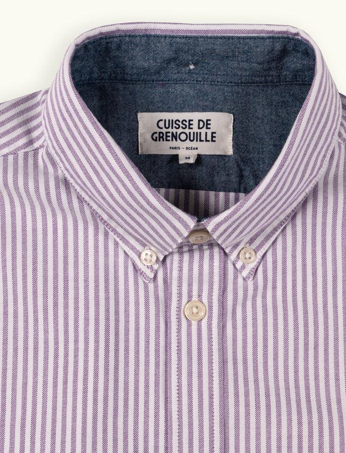 Cuisse De Grenouille CHEMISE COL BOUTONNÉ RAYÉE BLANC ET VIOLET - COL/POIGNET CHAMBRAY