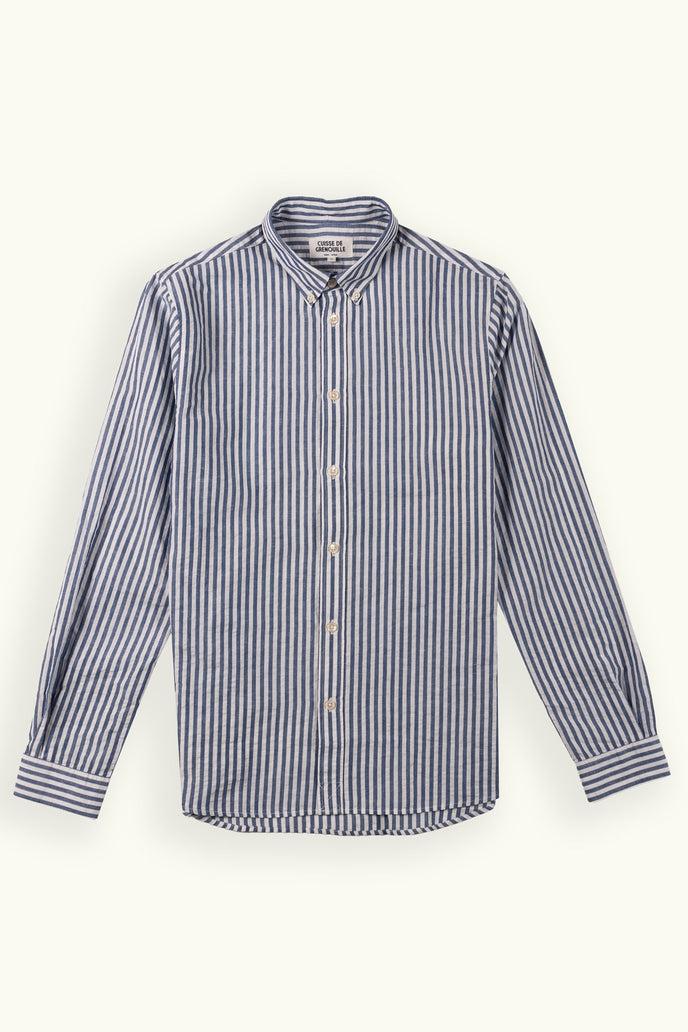 Cuisse De Grenouille CHEMISE COTON LIN RAYÉE BLEU BLANC