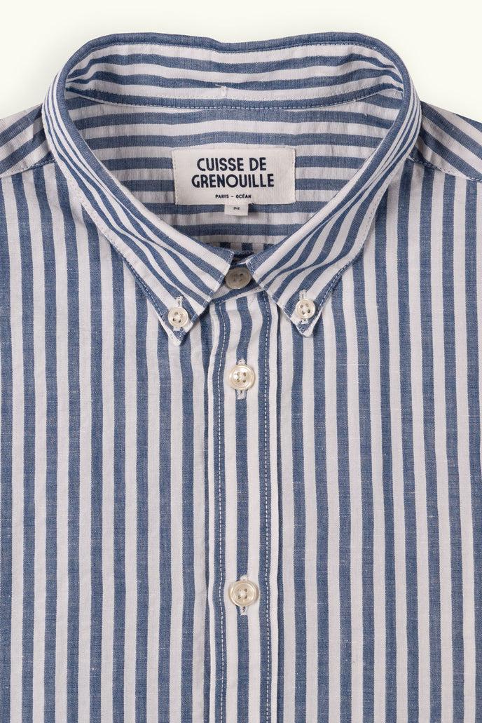 Cuisse De Grenouille CHEMISE COTON LIN RAYÉE BLEU BLANC