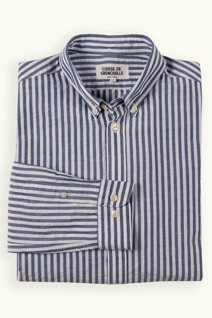 cuisse de grenouille CHEMISE COTON LIN RAYÉE BLEU BLANC