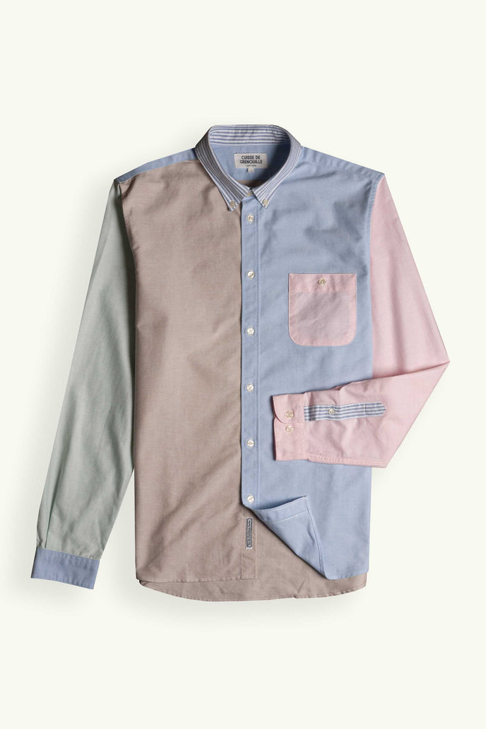 Cuisse De Grenouille CHEMISE OXFORD POCHE BLEU-ROSE-BEIGE-VERT-RAYÉ