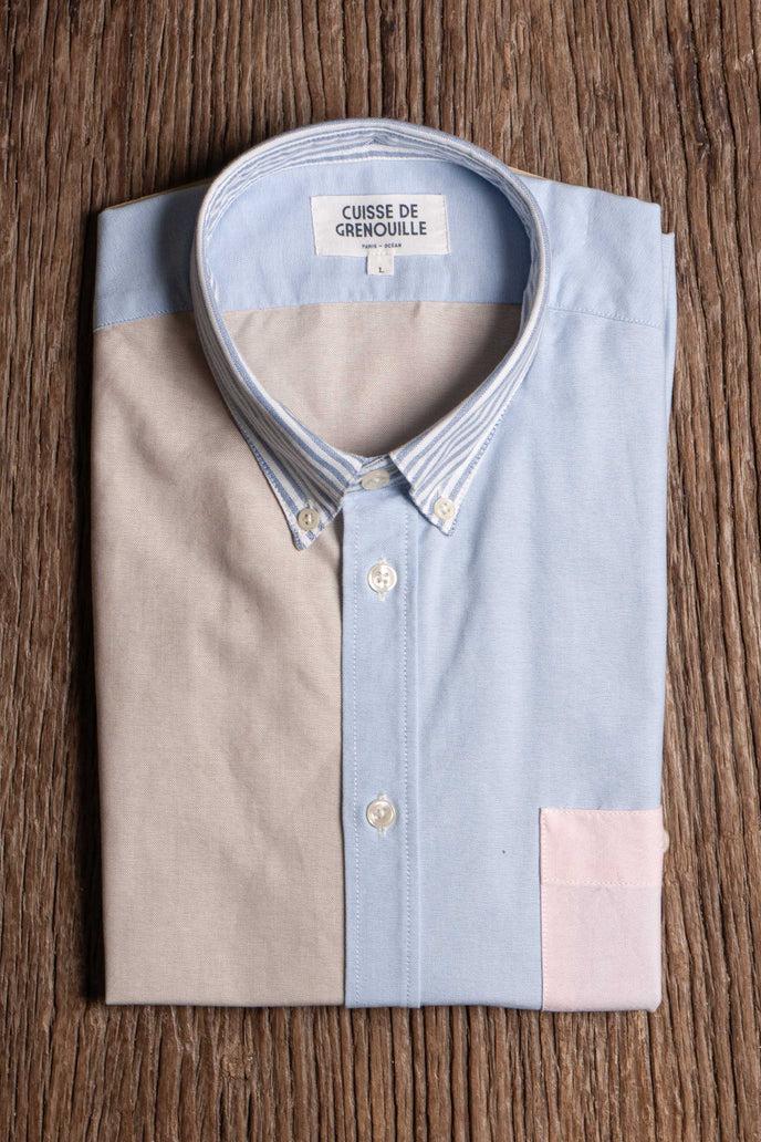 Cuisse De Grenouille CHEMISE OXFORD POCHE BLEU-ROSE-BEIGE-VERT-RAYÉ