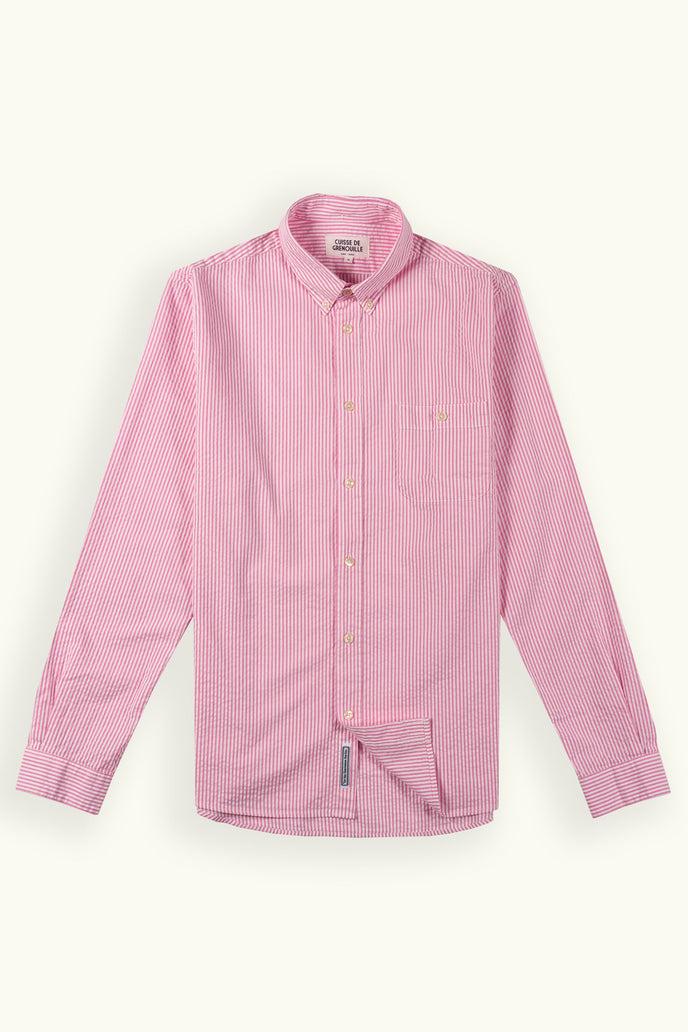 Cuisse De Grenouille CHEMISE SEVERIN SEERSUCKER RAYÉE ROSE BLANC