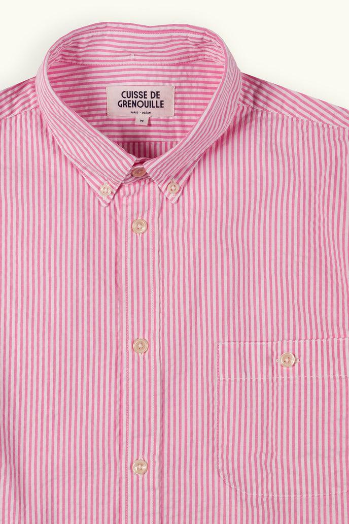 Cuisse De Grenouille CHEMISE SEVERIN SEERSUCKER RAYÉE ROSE BLANC