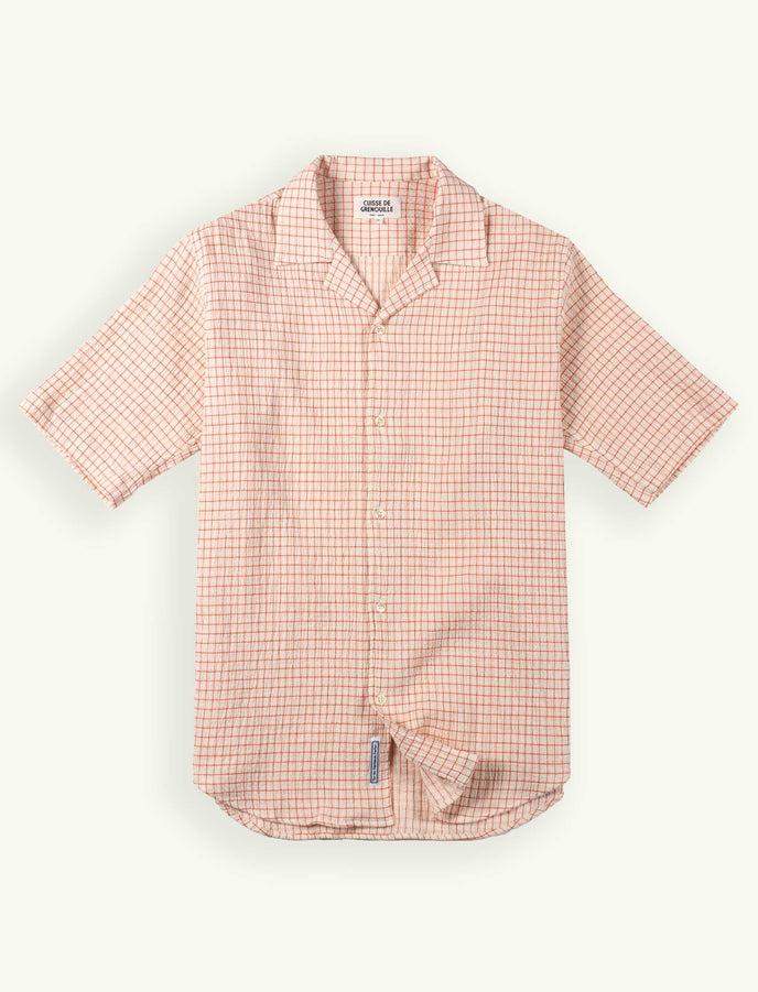 cuisse de grenouille CHEMISETTE COL CUBAIN EN GAZE DE COTON BLANC ROUGE