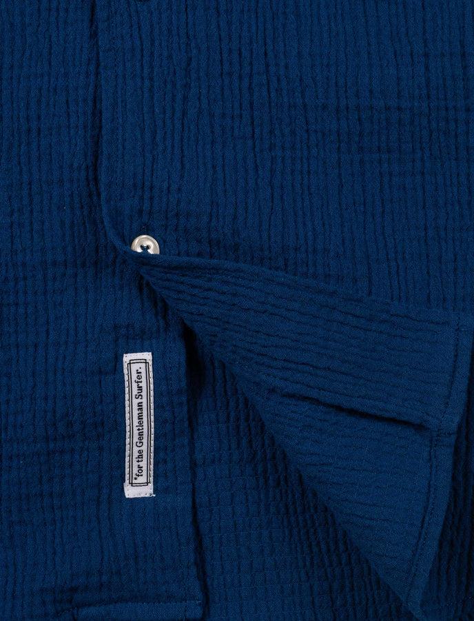 Cuisse De Grenouille CHEMISETTE COL CUBAIN EN GAZE DE COTON BLEU MARINE