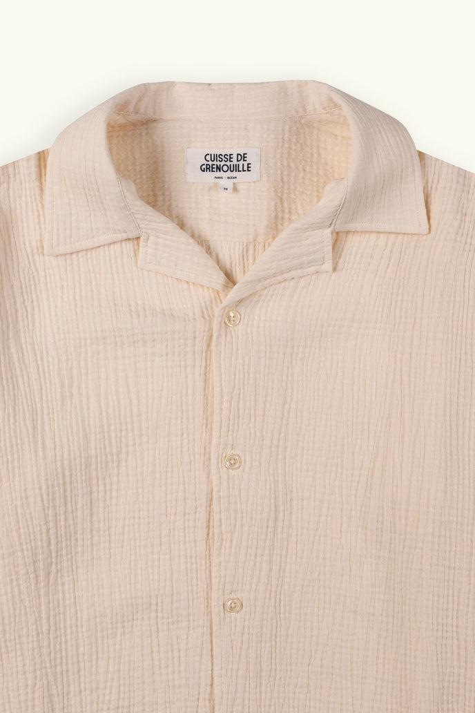 Cuisse De Grenouille CHEMISETTE COL CUBAIN EN GAZE DE COTON CRÈME