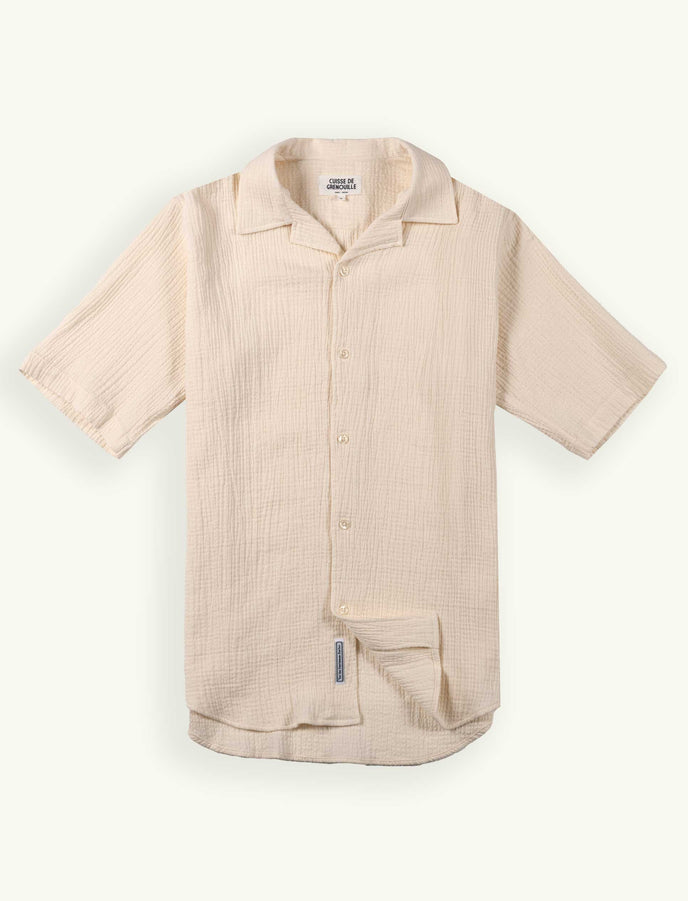 Cuisse De Grenouille CHEMISETTE COL CUBAIN EN GAZE DE COTON CRÈME