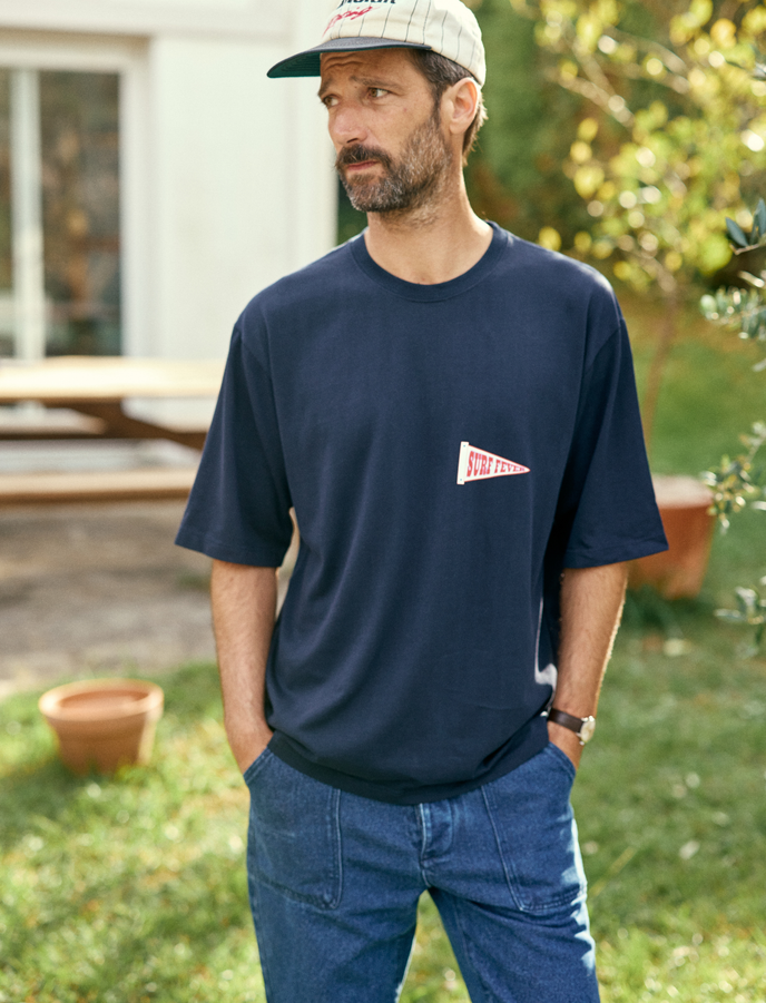 cuisse de grenouille TEE-SHIRT OVERSIZE EPAIS NAVY 'SURF FEVER-SURF SLANG'