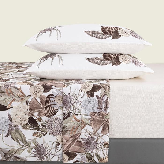 Cxl By Christian Lacroix Ensemble De Draps : Drap-housse Drap Plat Taie(s) D'oreiller En Satin De Coton - Dessin Garden Taupe