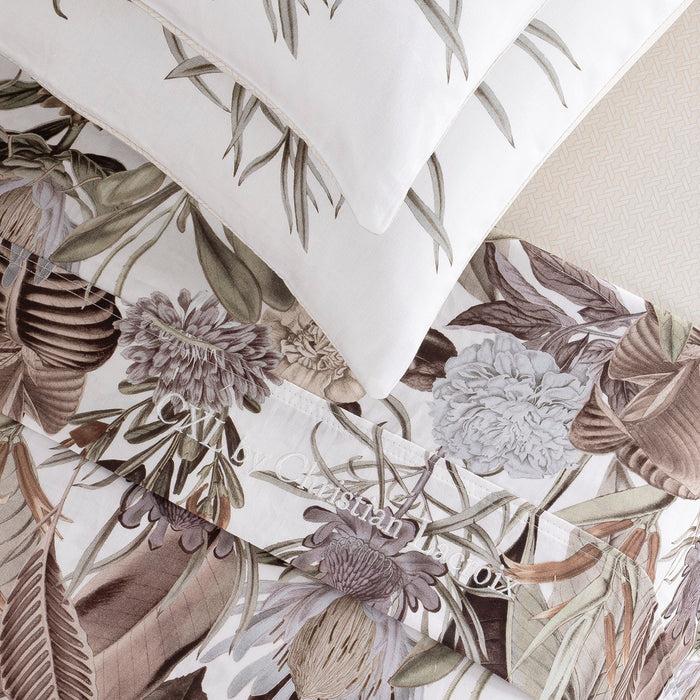 Cxl By Christian Lacroix Ensemble De Draps : Drap-housse Drap Plat Taie(s) D'oreiller En Satin De Coton - Dessin Garden Taupe