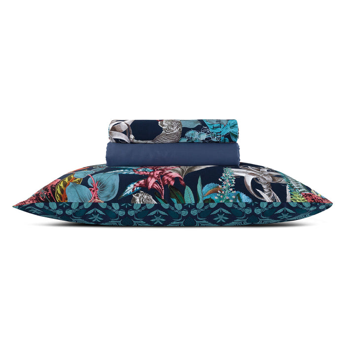 Cxl By Christian Lacroix Ensemble De Draps : Drap-housse Drap Plat Taie(s) D'oreiller En Satin De Coton - Dessin Zanzibar Bleu