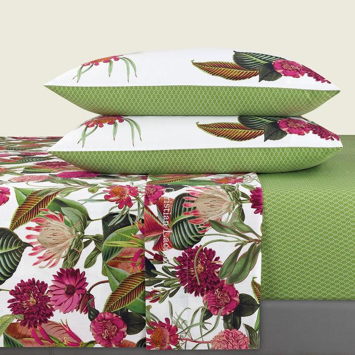 Cxl By Christian Lacroix Ensemble De Draps : Drap-housse Drap Plat Taie(s) D'oreiller En Satin De Coton - Dessin Garden Vert
