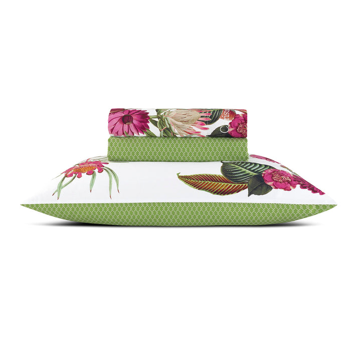 Cxl By Christian Lacroix Ensemble De Draps : Drap-housse Drap Plat Taie(s) D'oreiller En Satin De Coton - Dessin Garden Vert