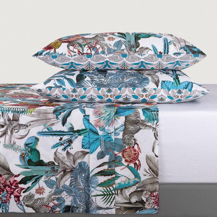 Cxl By Christian Lacroix Ensemble De Draps : Drap-housse Drap Plat Taie(s) D'oreiller En Satin De Coton - Dessin Zanzibar Blanc