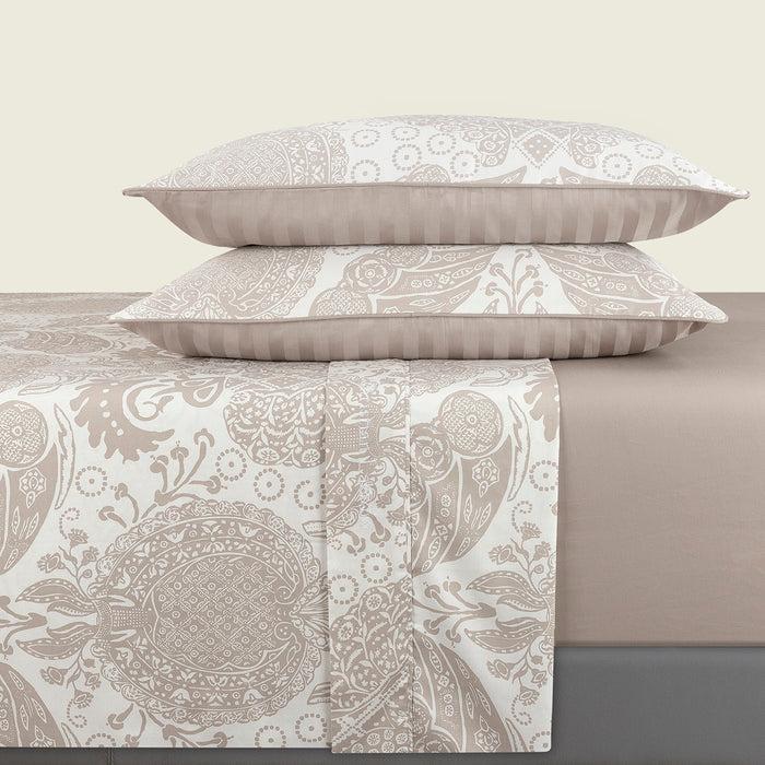 Cxl By Christian Lacroix Ensemble De Draps : Drap-housse Drap Plat Taie(s) D'oreiller En Satin De Coton - Dessin Arles Taupe