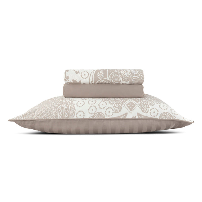 Cxl By Christian Lacroix Ensemble De Draps : Drap-housse Drap Plat Taie(s) D'oreiller En Satin De Coton - Dessin Arles Taupe