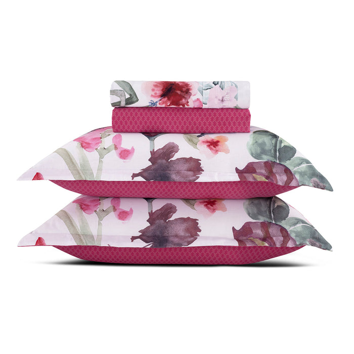 cxl by christian lacroix Ensemble de draps : drap-housse drap plat taie(s) d'oreiller en satin de coton - dessin Exotique Framboise