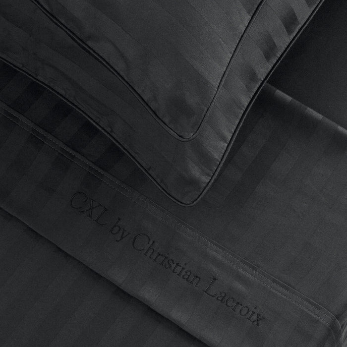 Cxl By Christian Lacroix Ensemble De Draps : Drap-housse Drap Plat Taie(s) D'oreiller En Satin De Coton - Tissé Jacquard - Dessin Rayure Noir