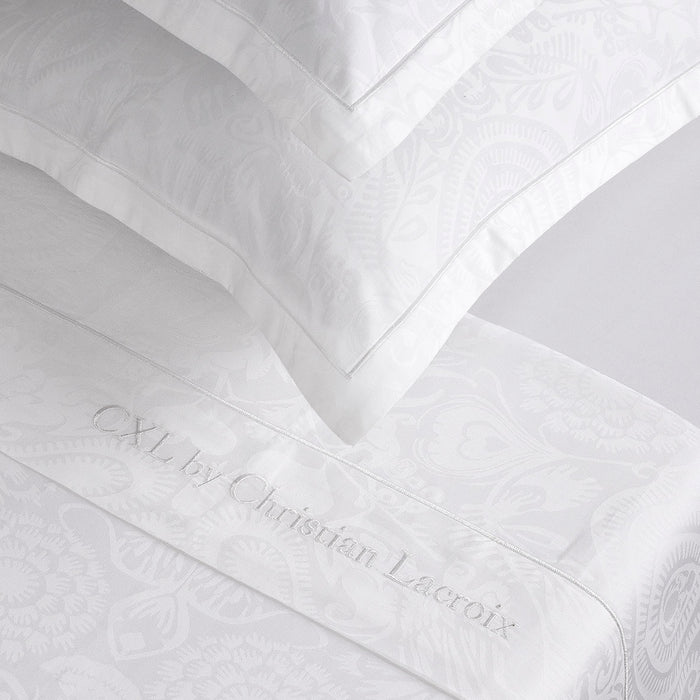 Cxl By Christian Lacroix Ensemble De Draps : Drap-housse Drap Plat Taie(s) D'oreiller En Satin De Coton - Tissé Jacquard - Dessin Love Stories Blanc
