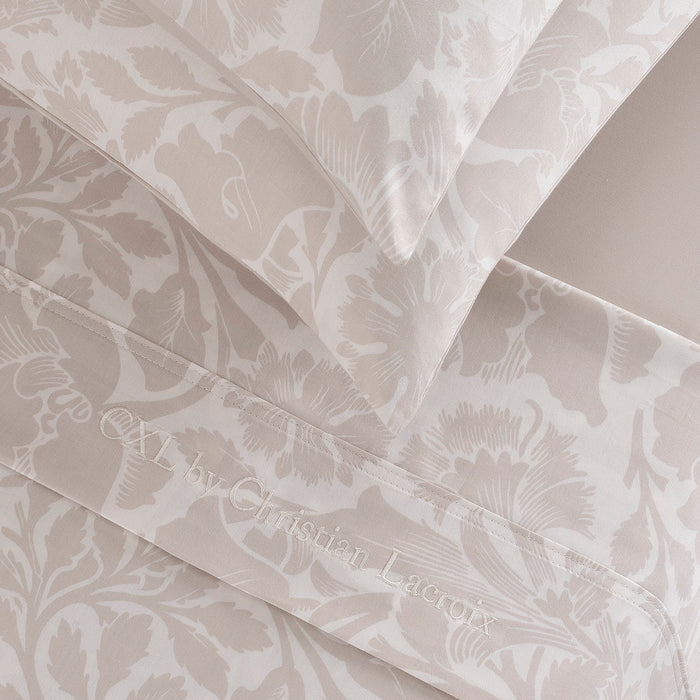 Cxl By Christian Lacroix Ensemble De Draps : Drap-housse Drap Plat Taie(s) D'oreiller En Satin De Coton - Dessin Arabesque Taupe