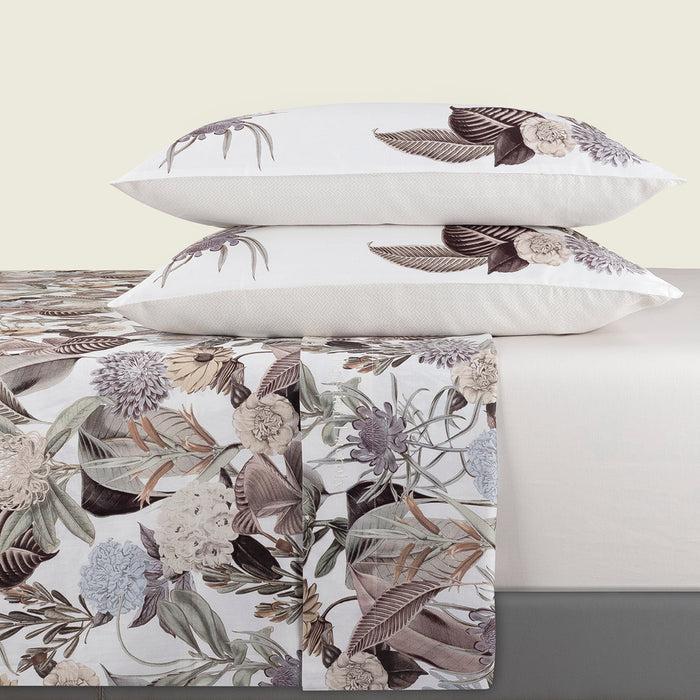 Cxl By Christian Lacroix Ensemble De Draps : Drap-housse Drap Plat Taie(s) D'oreiller En Satin De Coton - Dessin Garden Taupe